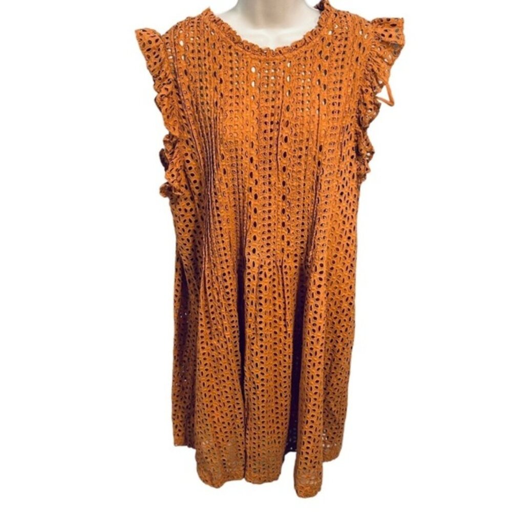 MADEWELL Eyelet Ruffle-Sleeve Pintuck Mini Dress Women’s XX-Large - Picture 11 of 12